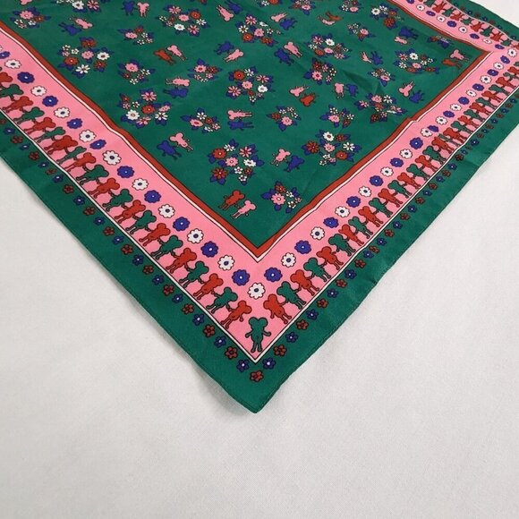 VTG Green Pink Blue Small Mouse Floral Square Scarf - Picture 3 of 7
